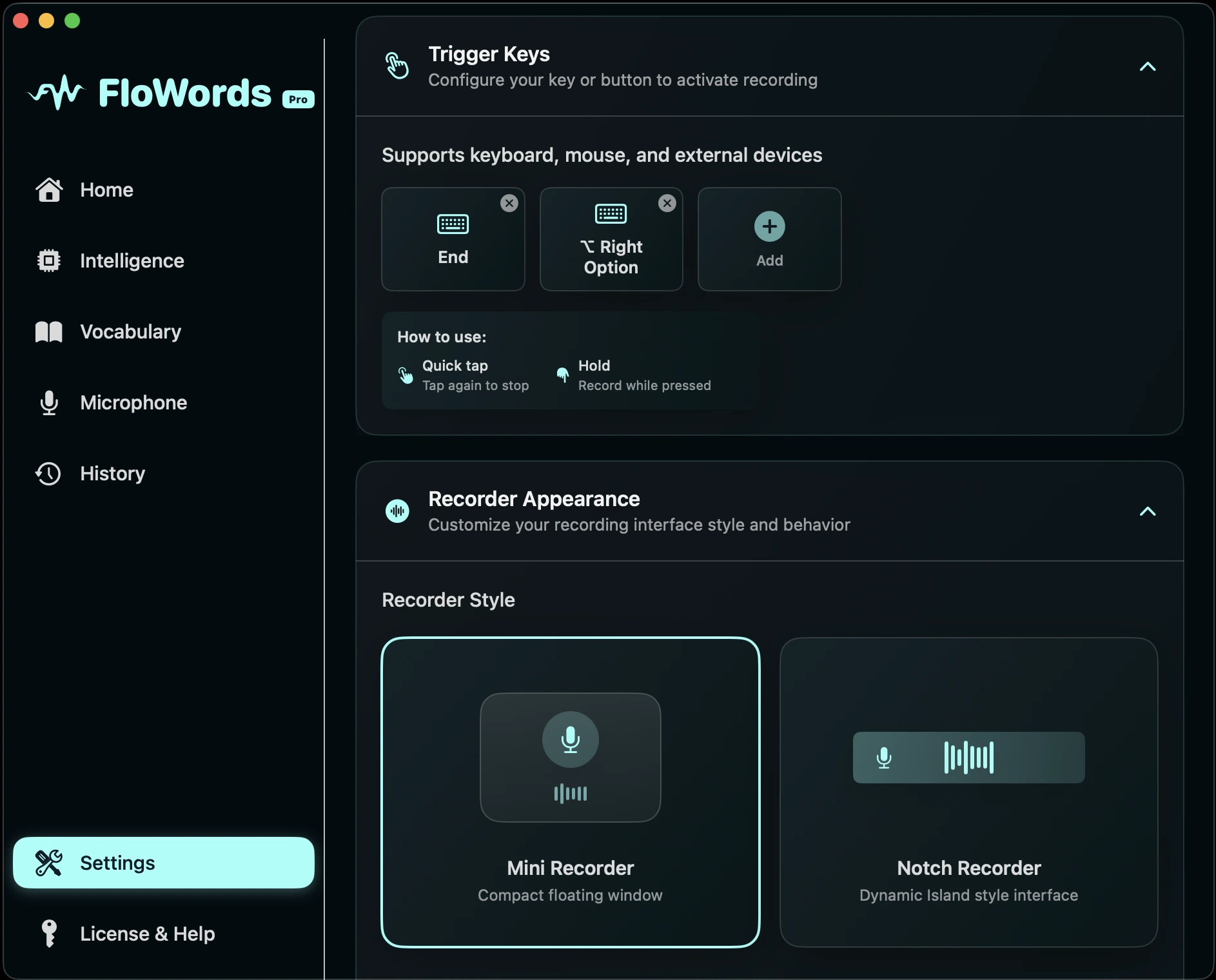 FloWords Customization — preferences and settings